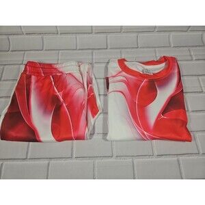 Men's Size Medium 2pc White red Swirl Graphic long Sleeve with pants outfit New